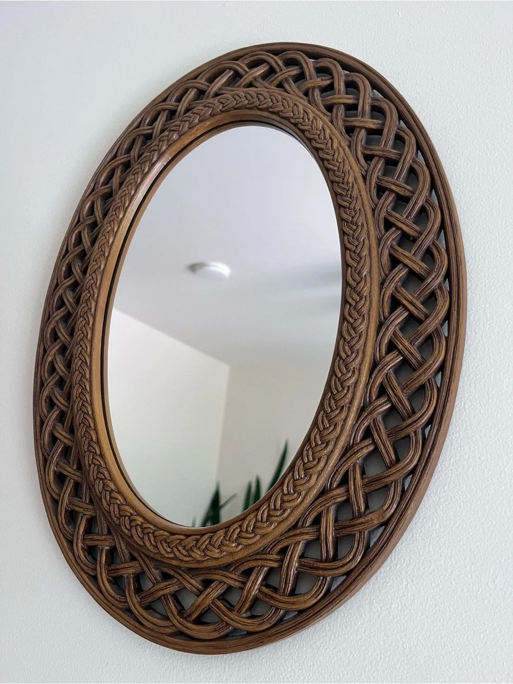 Homco Vintage Faux Wood Woven Oval Mirror